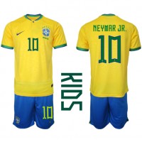 Brasilia Neymar Jr #10 Koti Peliasu Lasten MM-kisat 2022 Lyhythihainen (+ Lyhyet housut)